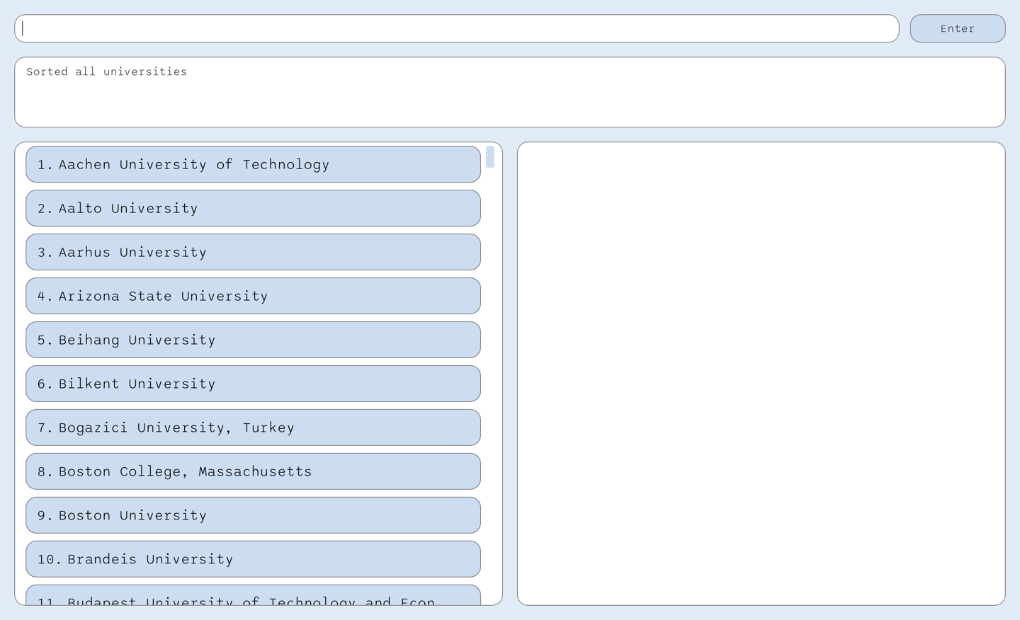 University Sort UI